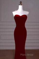 Mermaid Strapless Red Formal Prom Dresses Long Party Dresses