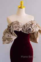 Mermaid Strapless Wine Red Long Formal Prom Dresses