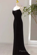 Mermaid Straps Black Velvet Long Formal Prom Dresses