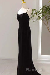 Mermaid Straps Black Velvet Long Formal Prom Dresses
