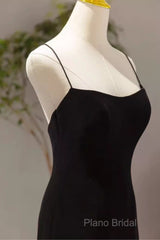 Mermaid Straps Black Velvet Long Formal Prom Dresses