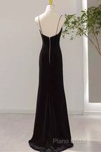 Mermaid Straps Black Velvet Long Formal Prom Dresses