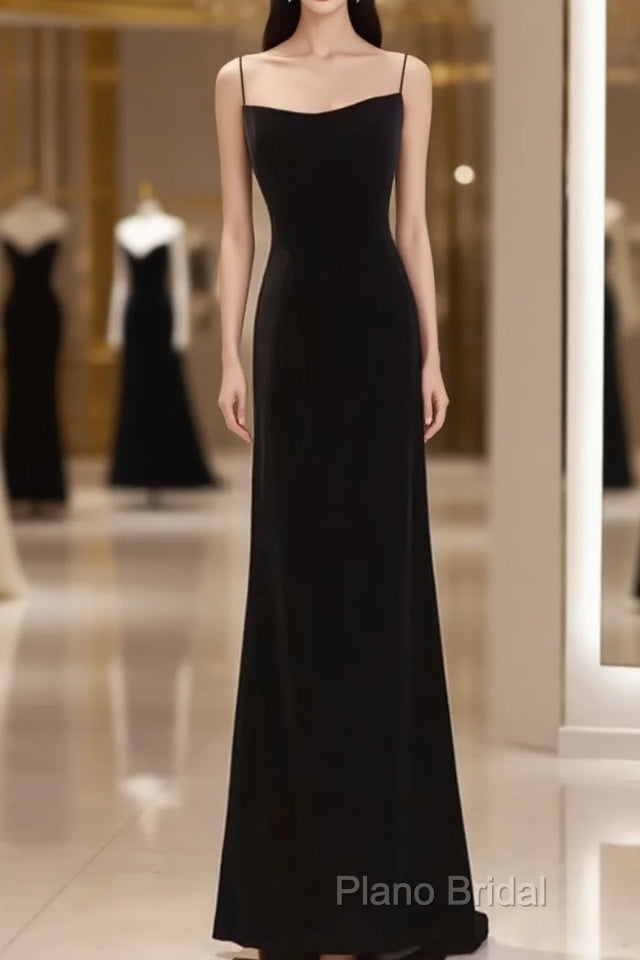 Mermaid Straps Black Velvet Long Formal Prom Dresses Main image