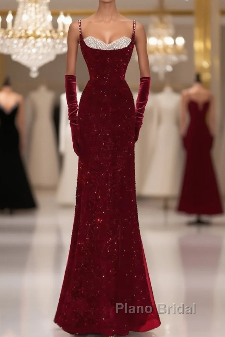 Mermaid Straps Sequin Red Backless Long Formal Prom Dresses Main image