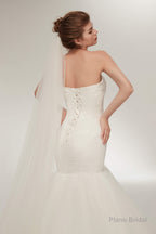 Mermaid Sweetheart White Tulle Wedding Dresses with Appliques