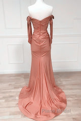 Mermaid Terracotta Ruched Split Satin Dresses