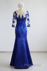 Mermaid / Trumpet Evening Gown Elegant Dresses Formal Floor Length Half Sleeve Illusion Neck Satin With Pleats