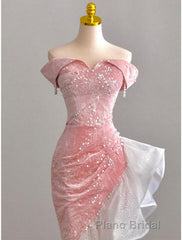 Mermaid / Trumpet Formal Prom Dresses Party Dresses Evening Party Floor Length Sleeveless Off Shoulder Tulle with Pearls Sequin