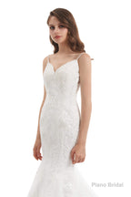 Mermaid Tulle Appliques Sequins Spaghetti Straps Wedding Dresses