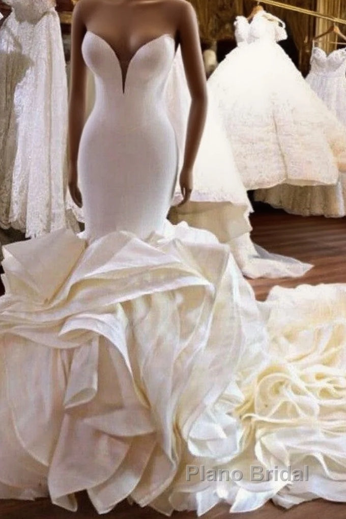 Mermaid V-neck Long Train Chiffon Lotus Leaf Hem Wedding Dress Main image