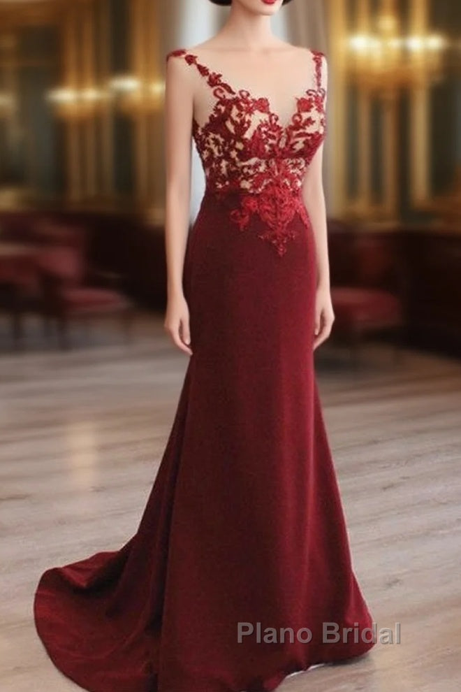 Mermaid V Neck Formal Prom Dresses Lace Open Back Main image