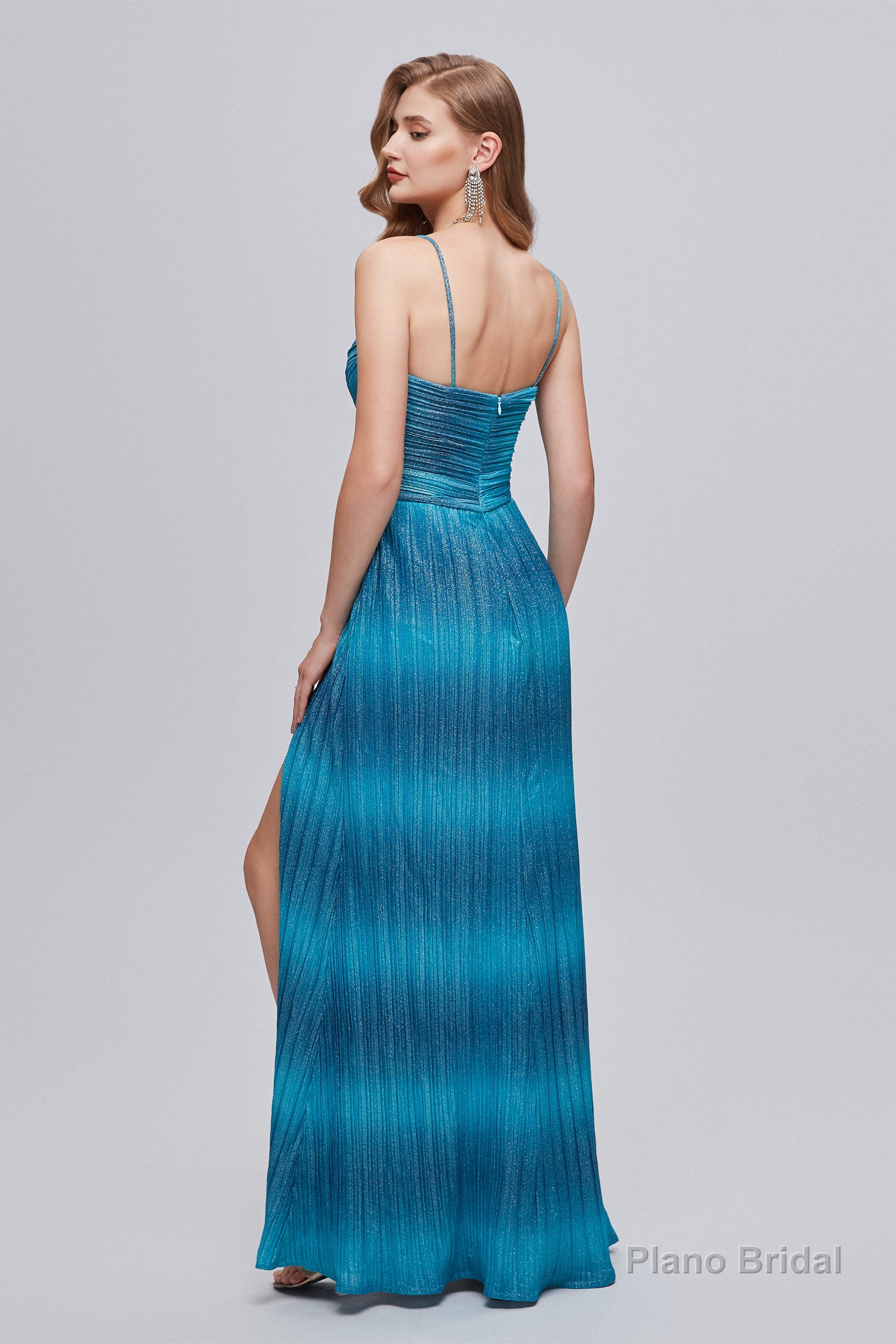 Mermaid V-Neck Ruched Long Prom Dresses with Slit