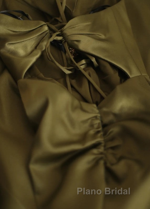 Mermaid V-Neck Satin Long Formal Prom Dresses Elegant Spaghetti Strap Formal Dresses