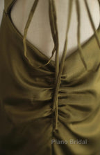 Mermaid V-Neck Satin Long Formal Prom Dresses Elegant Spaghetti Strap Formal Dresses