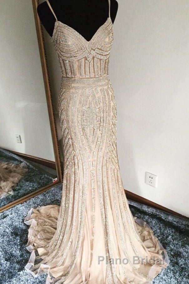 Mermaid V Neck Sequined Black Formal Prom Dresses Spaghetti Straps Secondary image