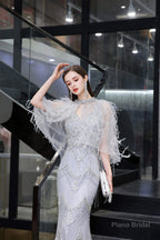 Mermaid V Neck Sleeveless Floor Length Prom Dresses With Crystal Beading