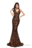 Mermaid V Neck Sleeveless Sequind Long Prom Dresses