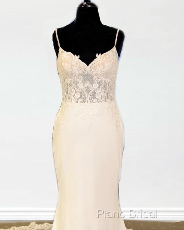 Mermaid V Neck Sweep Train Wedding Dresses Lace Appliques