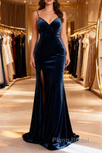 Mermaid Velvet Bridesmaid Dresses Leg Slit