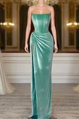 Mermaid Velvet Strapless High Slit Dresses