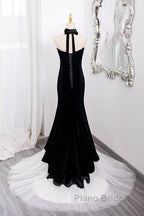 Mermaid Velvet Tulle Black Long Formal Prom Dresses, Black Long Formal Dresses