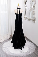 Mermaid Velvet Tulle Black Long Formal Prom Dresses, Black Long Formal Dresses