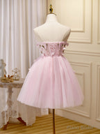 Mini/Short Pink Prom Dress, Cute Pink Homecoming Dresses with Beading Applique