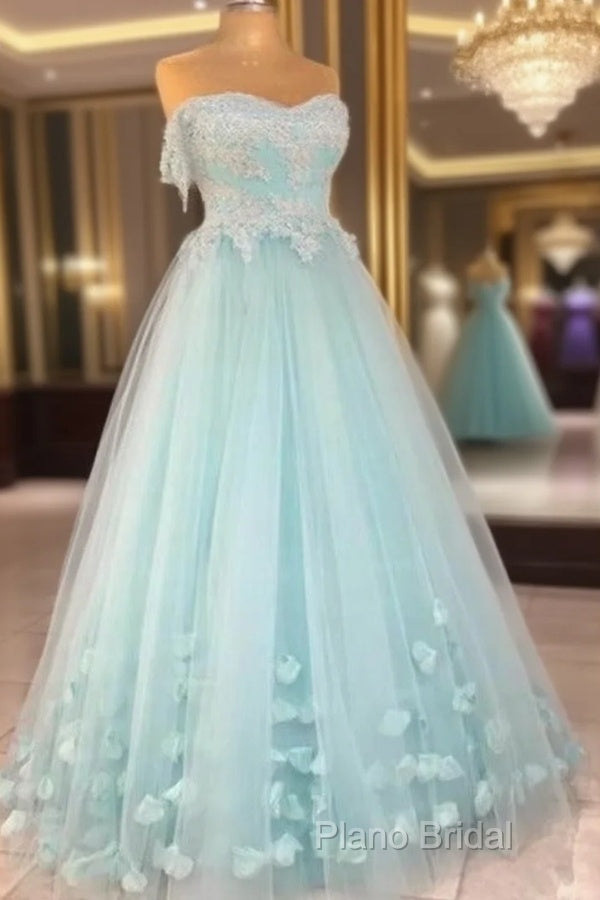 Mint Blue Sweetheart Tulle With Lace And Flowers Formal Dresses, Tulle Long Formal Prom Dresses Party Dresses Main image