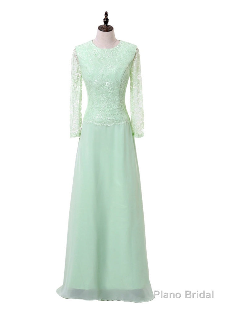 Mint Green A-line Long Sleeves Chiffon Lace Mother Of The Bride Dresses Main image
