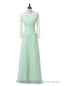 Mint Green A-line Long Sleeves Chiffon Lace Mother Of The Bride Dresses