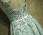 Mint Green Tulle Short Lace Beaded Knee Length Wedding Party Dresses, Lovely Homecoming Dresses Formal Prom Dresses