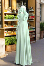 Mint Green V Neck Flutter Sleeve Backless Plus Size Bridesmaid Dresses