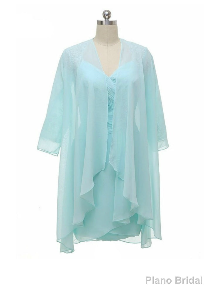 Mint Knee Length Modest Long Sleeve Mother Of The Bride Dresses With Jacket Main image