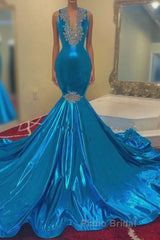 Modern Sequins Appliques V-Neck Sleeveless Long Mermaid Formal Prom Dress
