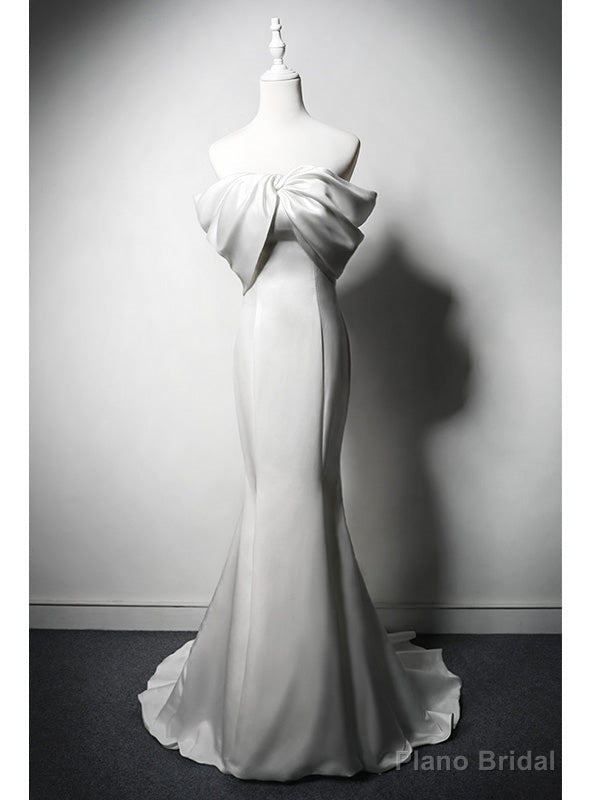 Modern White Mermaid Satin Off the Shoulder Wedding Dress Main image