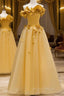 Modest A Line Strapless Yellow Tulle Long Formal Prom Dresses Party Dresses