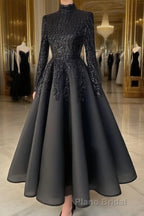 modest blue Formal Prom Dresses lace emroidery evening Dresses