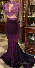 Modest Lace Long-Sleeve High-Neck Mermaid Formal Prom Dresses