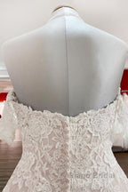 Modest Long Princess Off The Shoulder Tulle Lace Wedding Dress