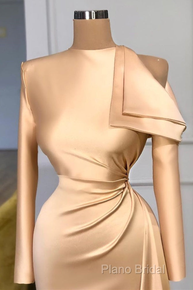 Modest Long Sleeves Ruched Mermaid Formal Prom Dresses With Cool Shoudler Secondary image