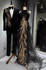 Modest Mermaid Halter Long Black Formal Prom Dresses