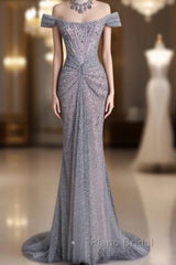 Modest Mermaid Off The Shoulder Sequin Long Formal Prom Dresses Formal Graduation Party Dresses Evening Dresses