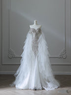 Modest Mermaid Off The Shoulder White Tulle Long Wedding Dresses Brides Dresses