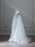 Modest Mermaid Off The Shoulder White Tulle Long Wedding Dresses Brides Dresses