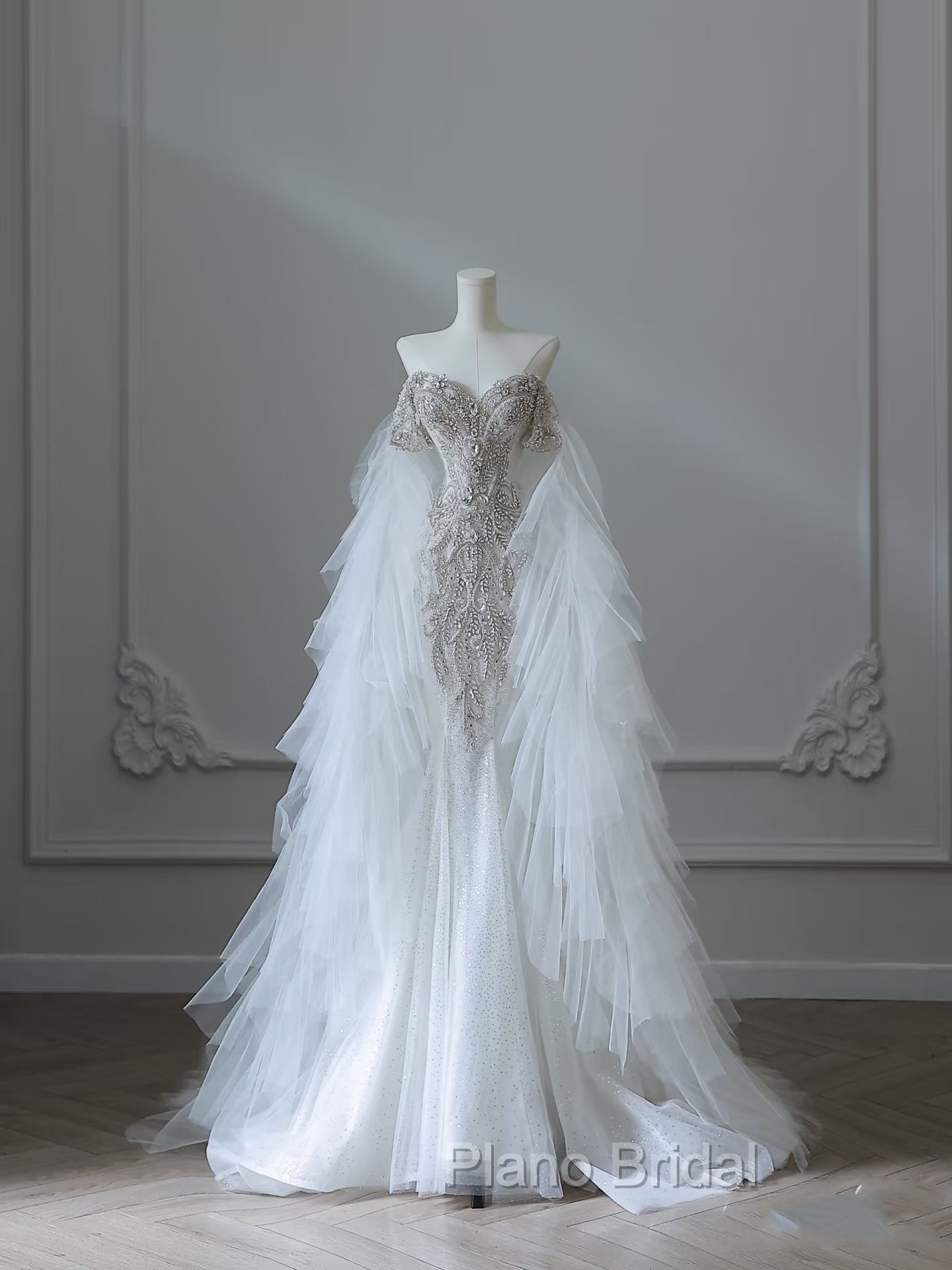 Modest Mermaid Off The Shoulder White Tulle Long Wedding Dresses Brides Dresses Ss3843