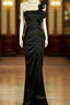 Modest Mermaid One Shoulder Black Satin Long Formal Prom Dresses Party Dresses