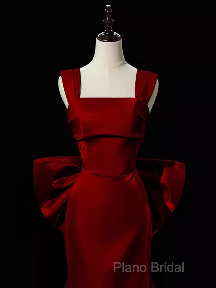 Modest Mermaid Straps Long Sleeveless Red Formal Prom Dresses Secondary image