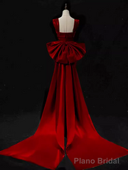 Modest Mermaid Straps Long Sleeveless Red Prom Dresses