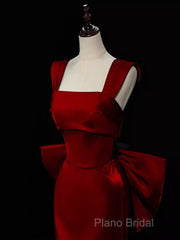 Modest Mermaid Straps Long Sleeveless Red Formal Prom Dresses