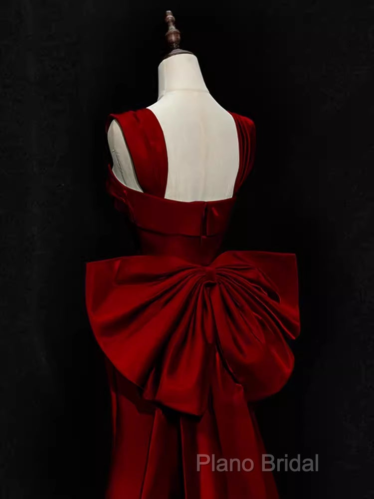 Modest Mermaid Straps Long Sleeveless Red Formal Prom Dresses